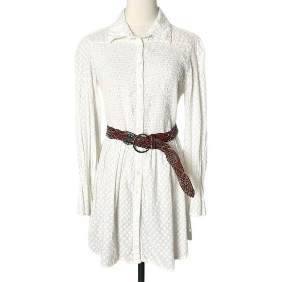 Double D Ranch 100% Cotton Smocked Mini Dress in White Size Medium - Picture 1 of 6